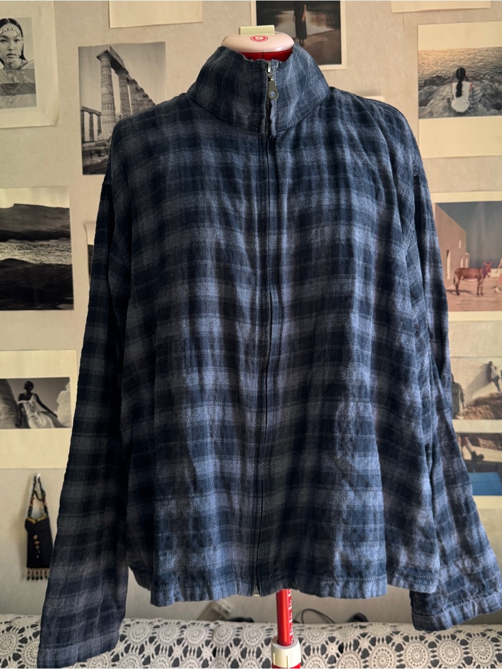 Zara man Navy Plaid Full-Zip Jacket